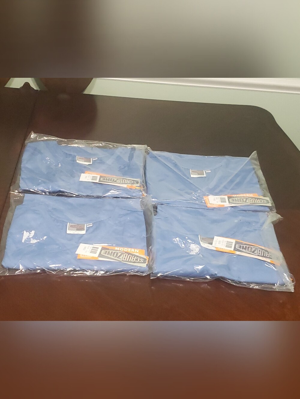 Landau ScrubZone 70228 Women's Scrub Tops 4-Pack Medium Ceil Blue NWT